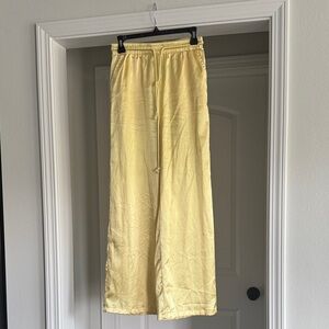 Yellow Satin Wide Straight Leg Work Dress Summer Pants
